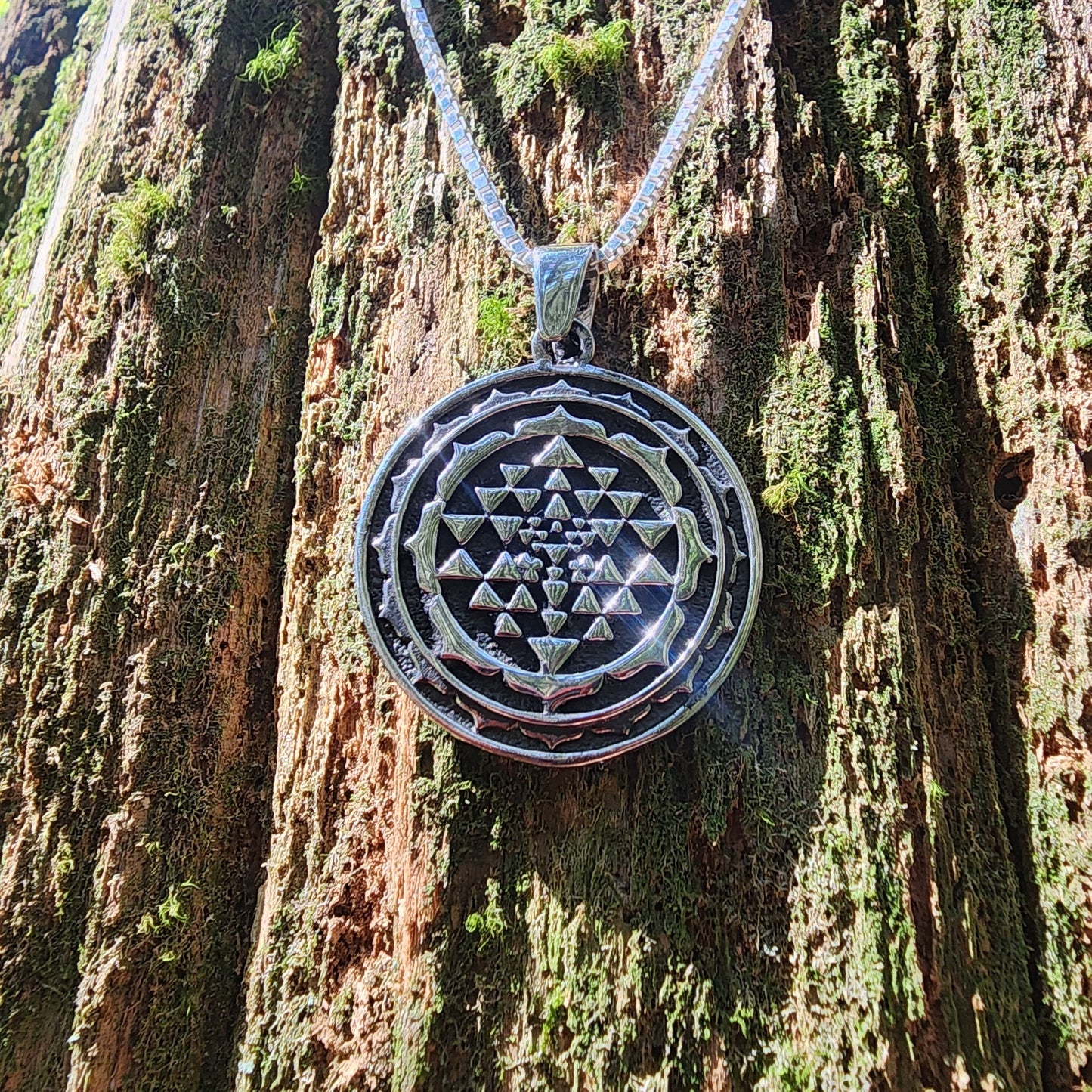 Sterling Silver Sri Yantra Pendant- Double Sided