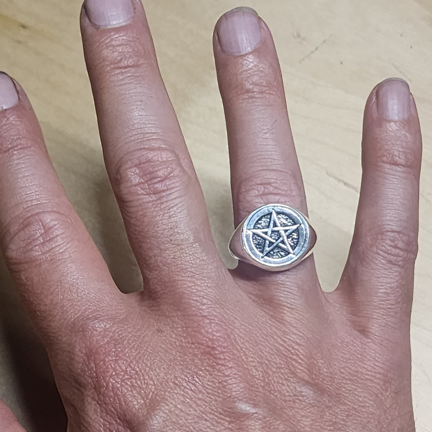 Pentagram Sterling Silver Signet Ring