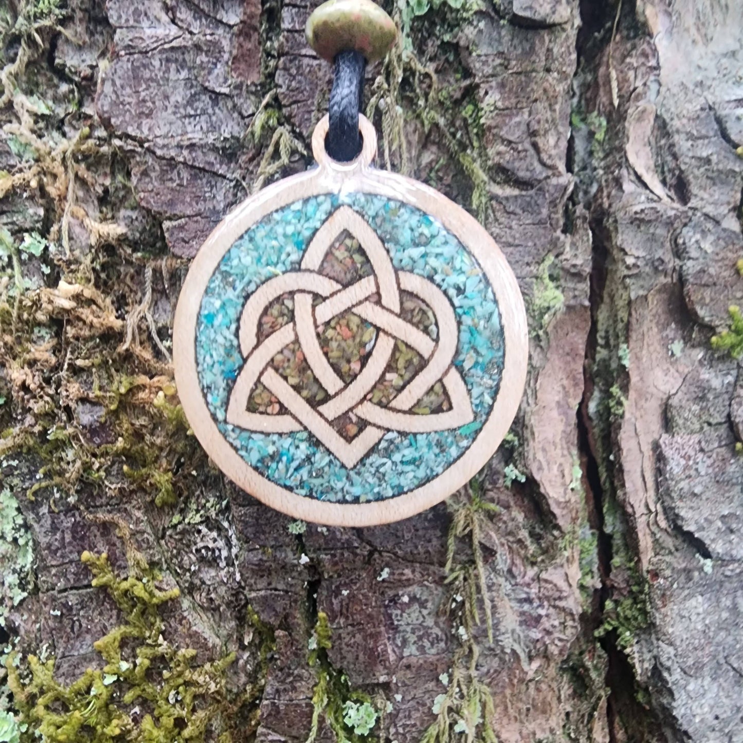 Anam Cara Knot - Unakite - Chrysocolla - Pyrite - Wood Pendant - Necklace