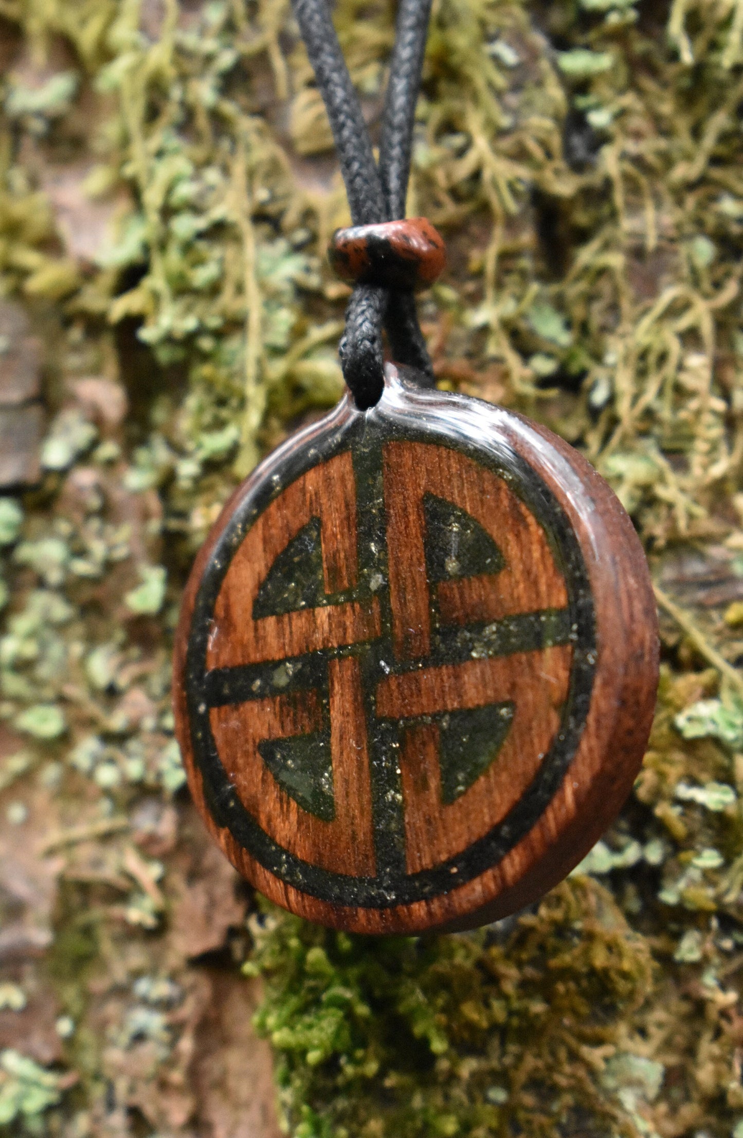 Black Tourmaline & Shungite - Hematite - Shield Knot - Wood Pendant - Necklace