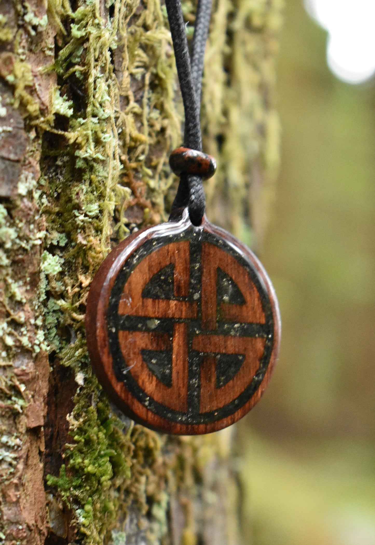 Black Tourmaline & Shungite - Hematite - Shield Knot - Wood Pendant - Necklace