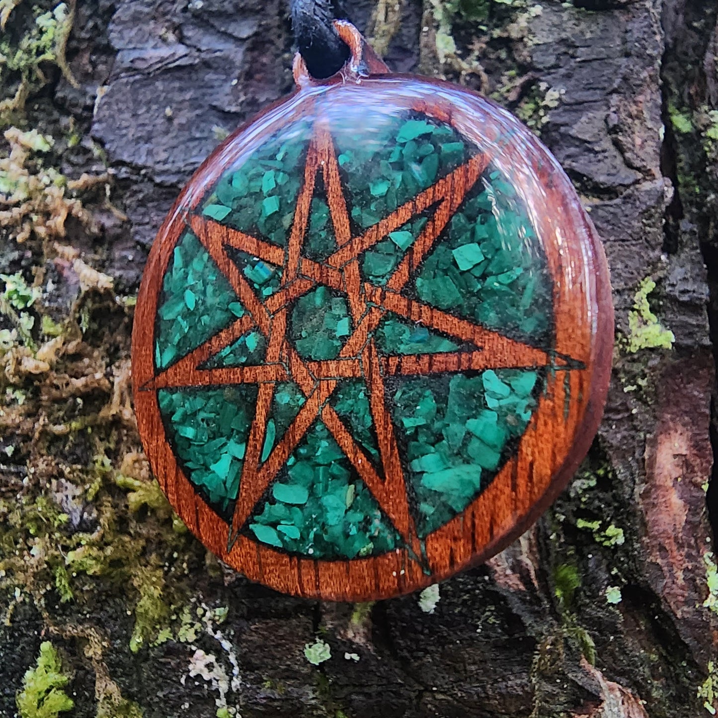 Faery Star - Malachite - Wood Pendant - Necklace