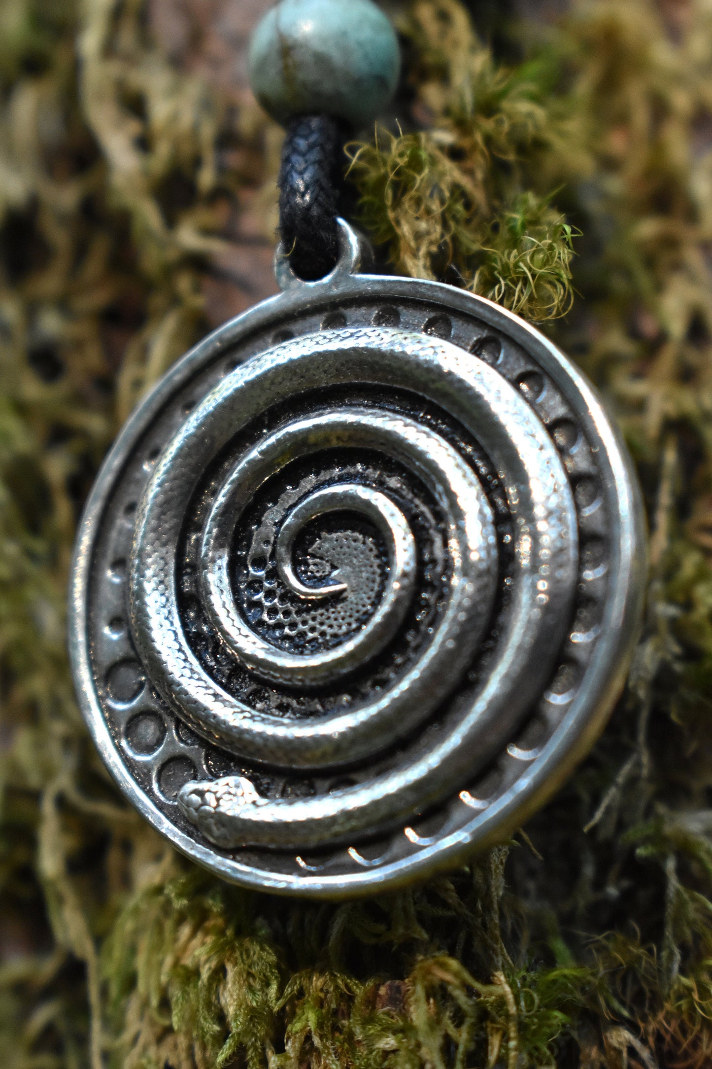 Sterling Silver Serpent Spiral Pendant - Necklace