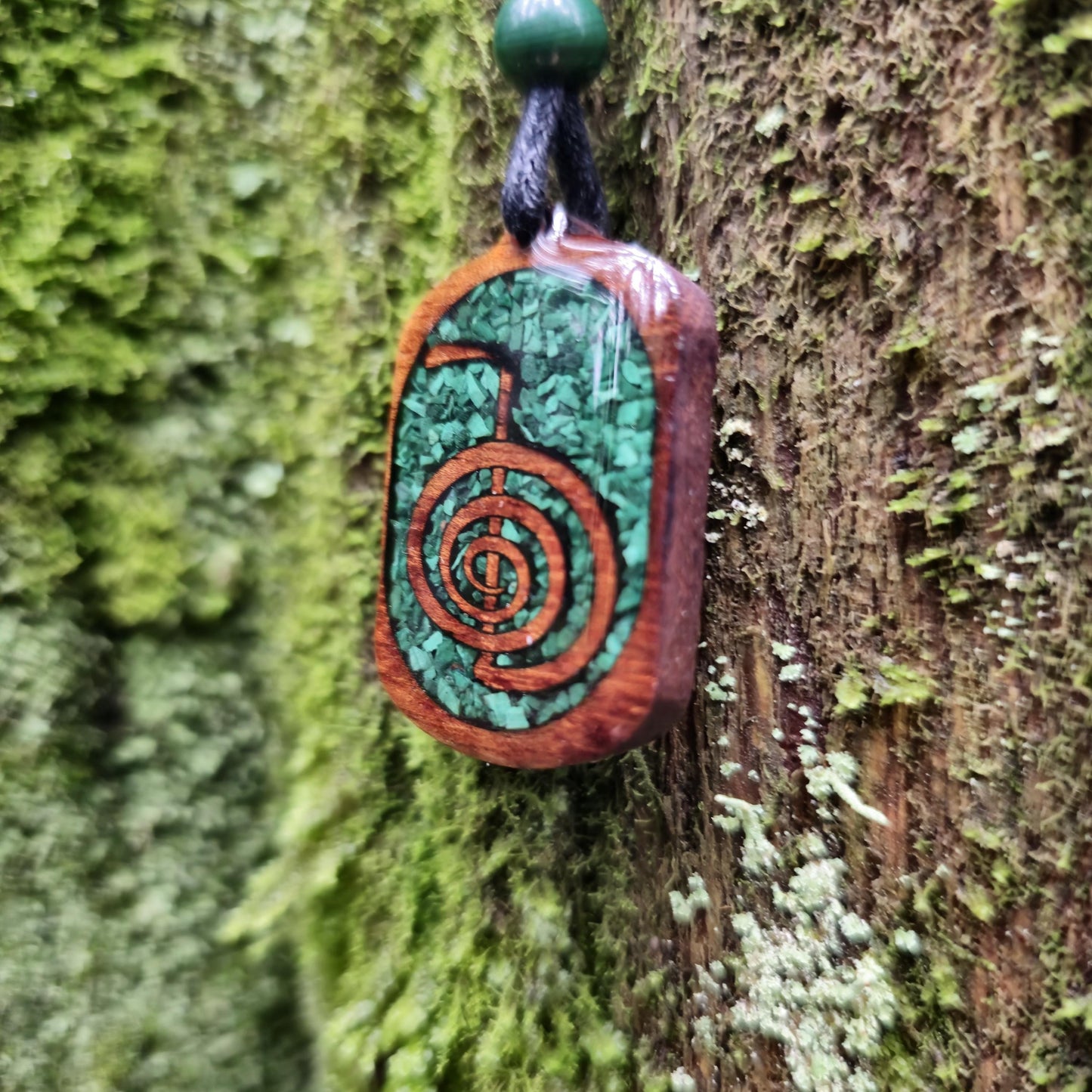 Malachite Cho Ku Rei Wood Pendant - Necklace