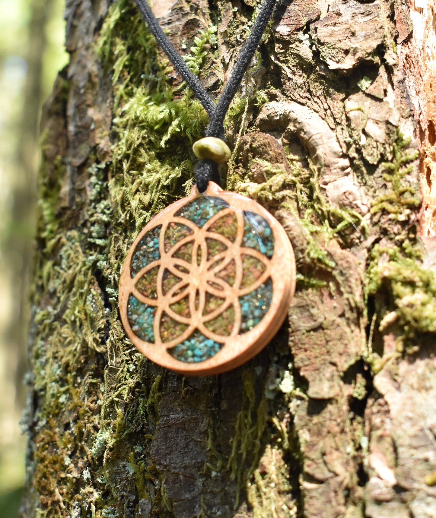 Seed of Life Pendant - Necklace with Chrysocolla & Unakite