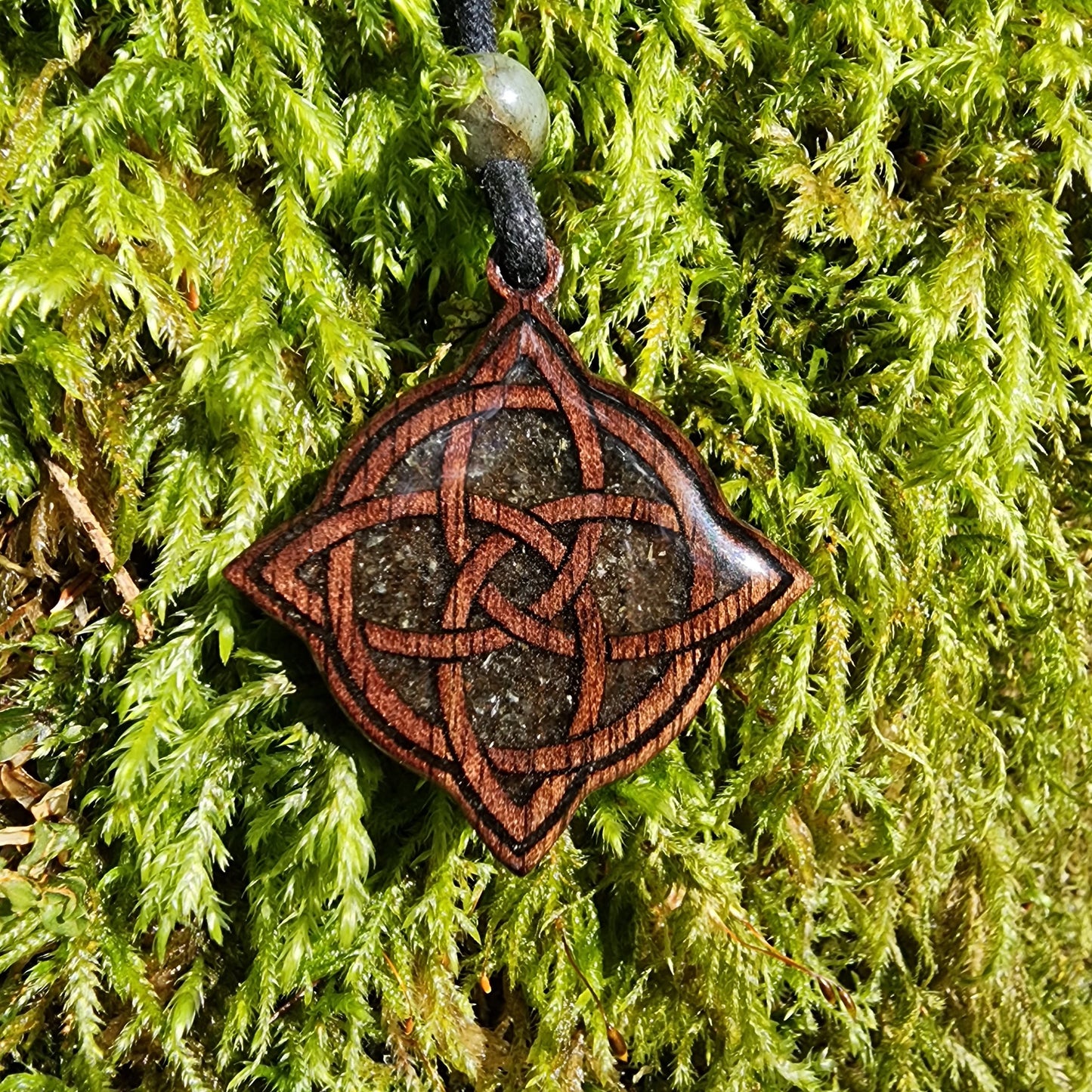Witches Knot with Peridot - Wood Pendant - Necklace