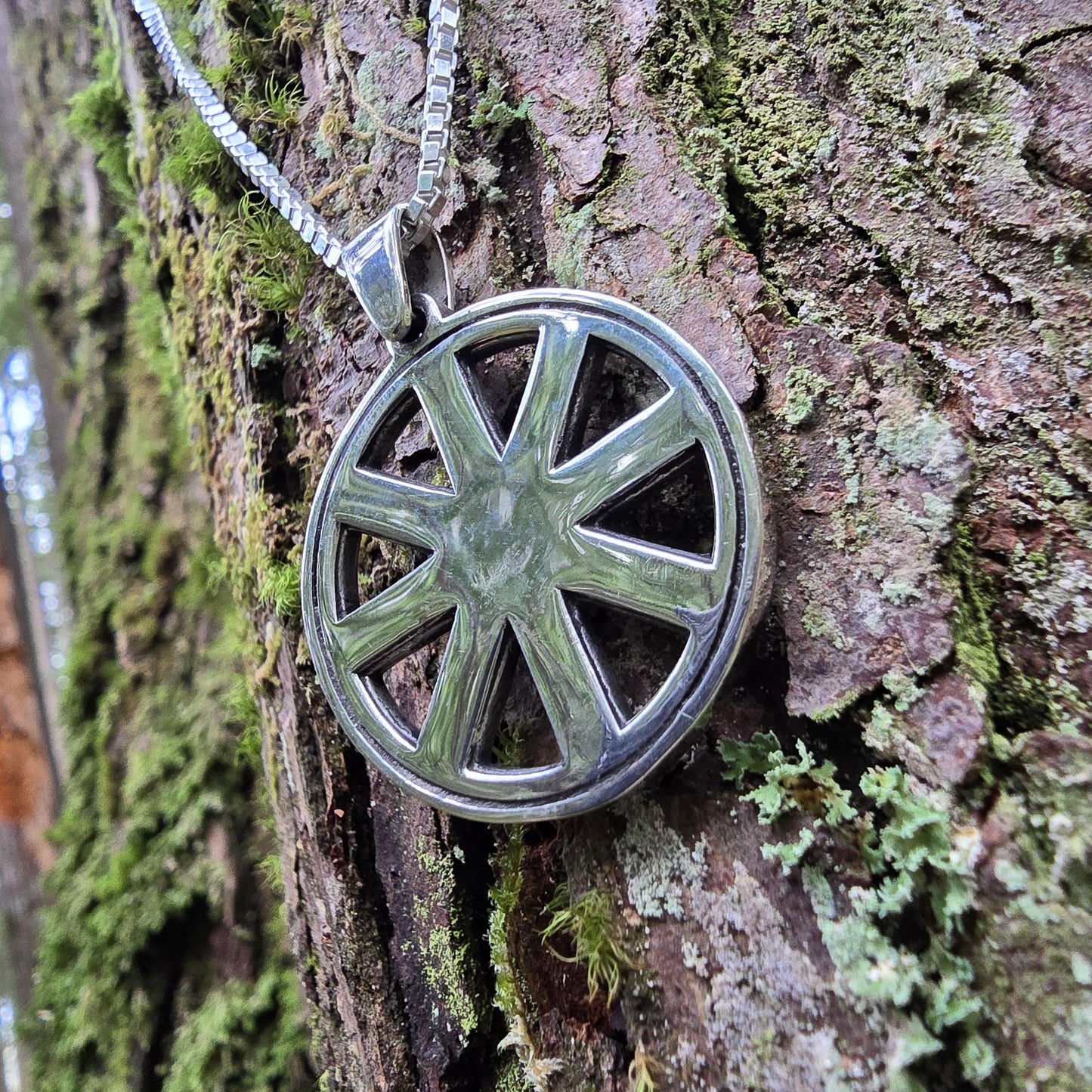 Sterling Silver Wheel of Taranis Pendant - Double Sided