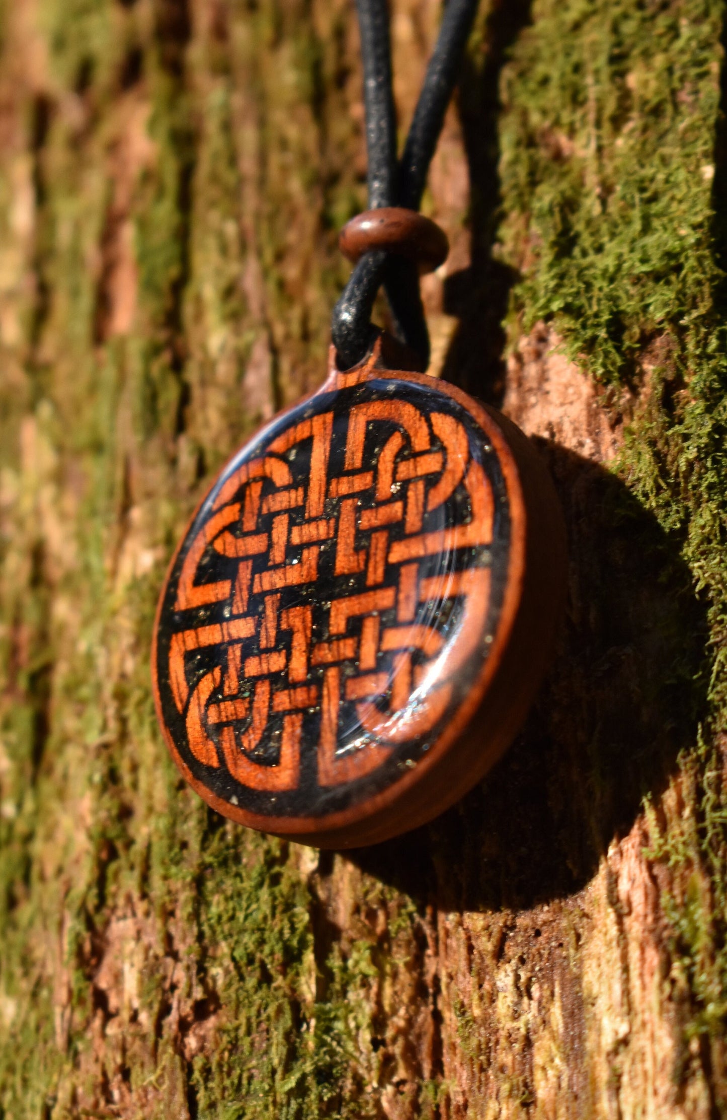 Dara Knot with Black Tourmaline - Shungite - Pyrite  - Wood Pendant - Necklace