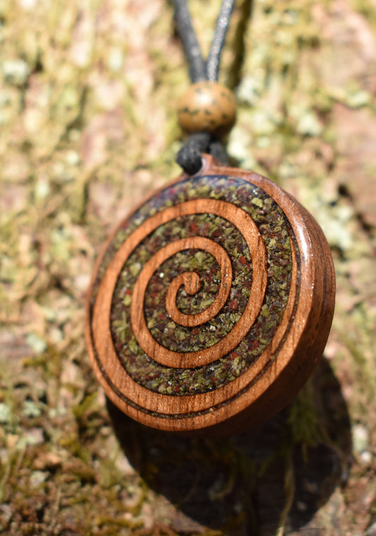 Dragons Blood Jasper Celtic Spiral Wood Pendant - Necklace