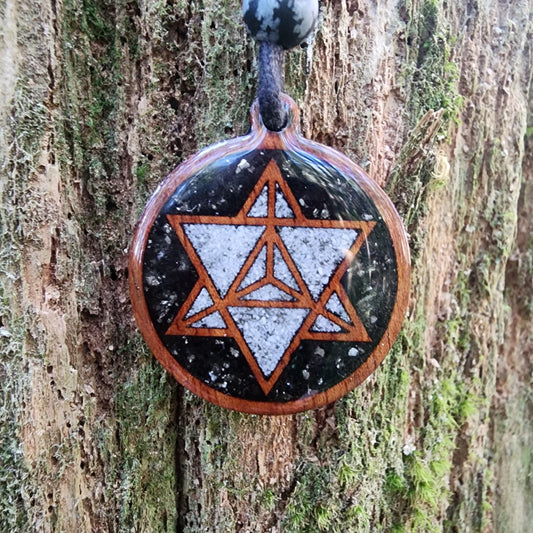 Merkaba - Black Tourmaline - Howlite - Pyrite - Wood Pendant - Necklace