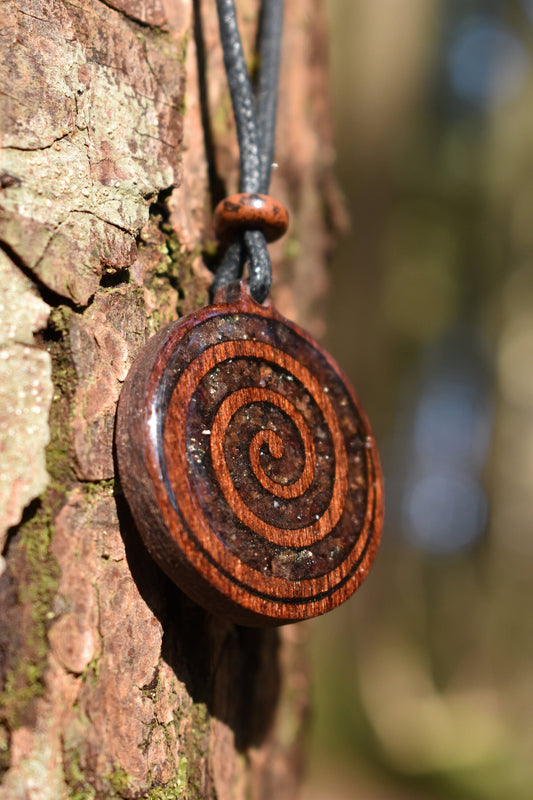Garnet Celtic Spiral Wood Pendant - Necklace