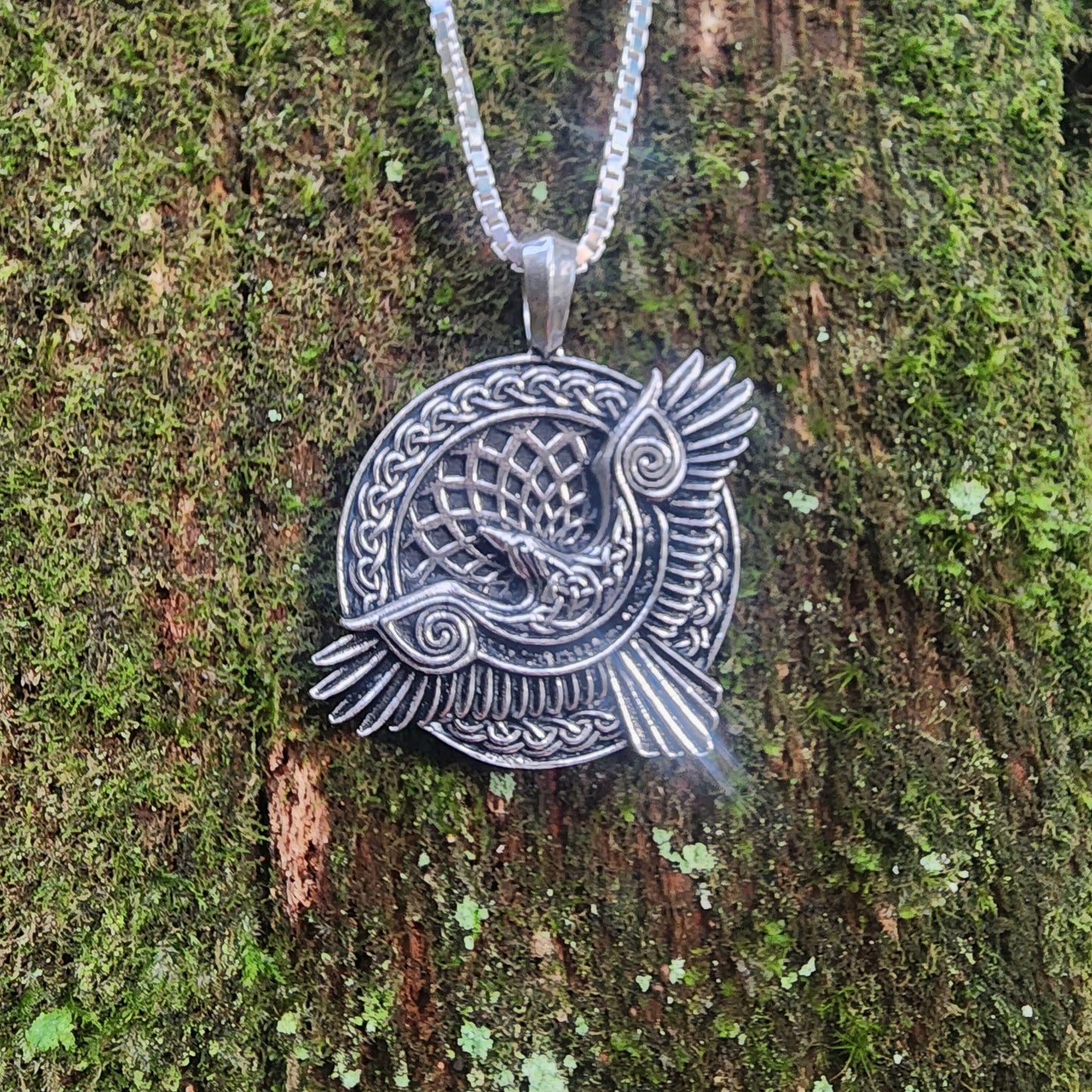 Sterling Silver Raven Pendant - Totem - Double Sided