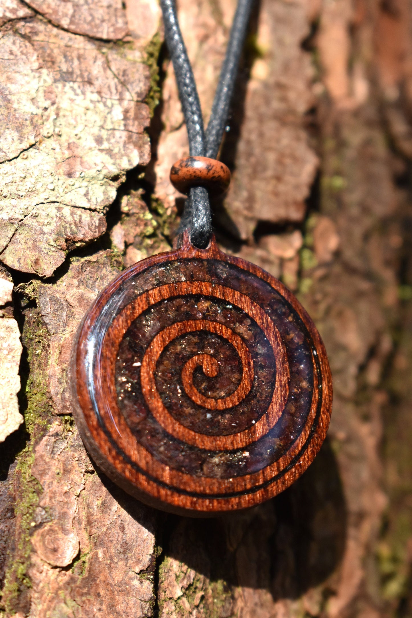 Garnet Celtic Spiral Wood Pendant - Necklace