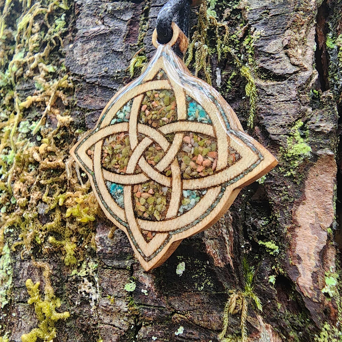 Witches Knot with Unakite - Chrysocolla - Wood Pendant - Necklace
