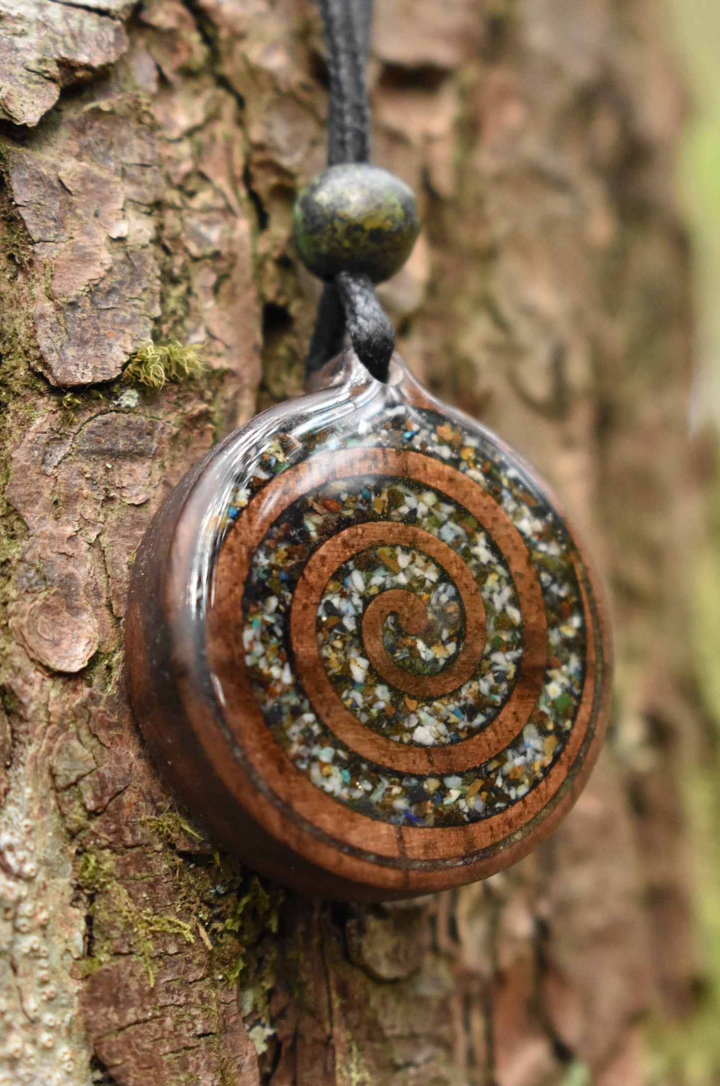 Azurite Celtic Spiral Wood Pendant - Necklace