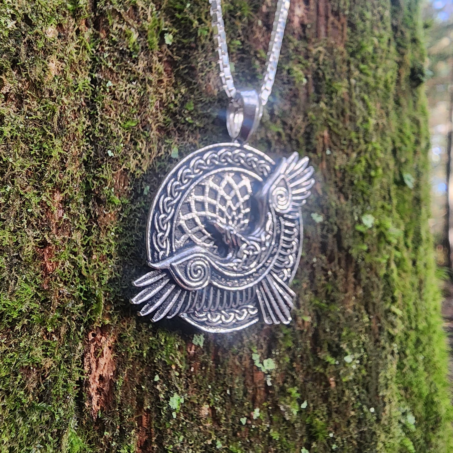 Sterling Silver Raven Pendant - Totem - Double Sided