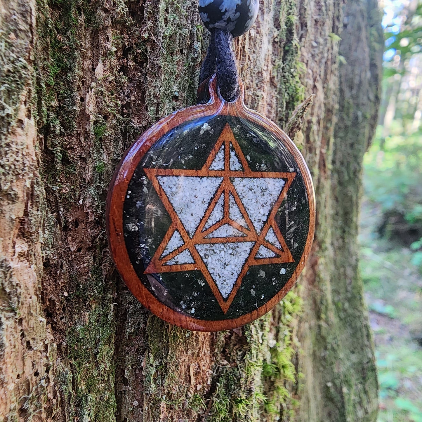 Merkaba - Black Tourmaline - Howlite - Pyrite - Wood Pendant - Necklace