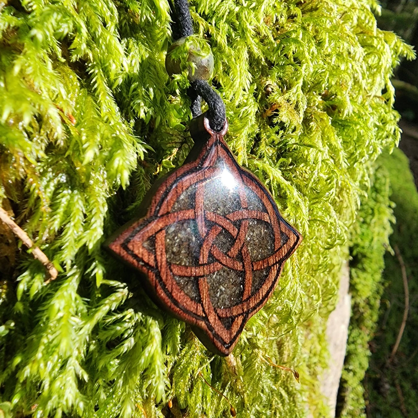 Witches Knot with Peridot - Wood Pendant - Necklace