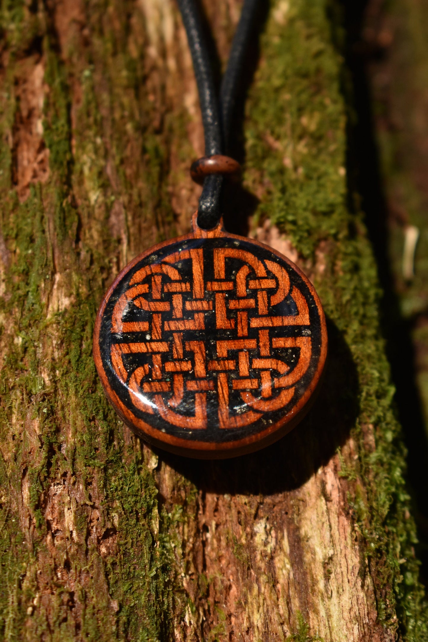 Dara Knot with Black Tourmaline - Shungite - Pyrite  - Wood Pendant - Necklace