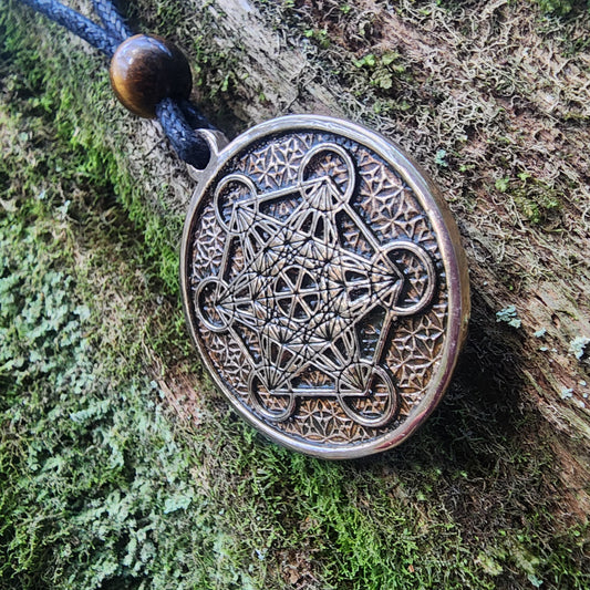 Bronze Metatron's Cube Pendant - Double Sided