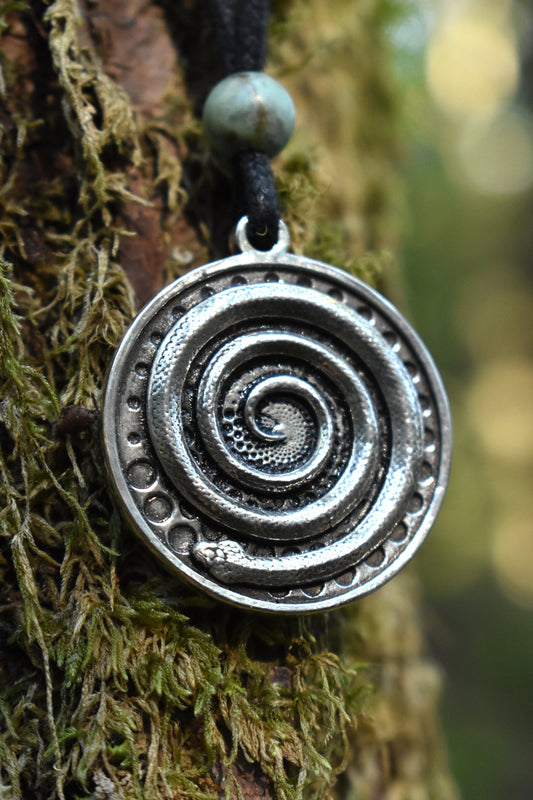 Sterling Silver Serpent Spiral Pendant - Necklace