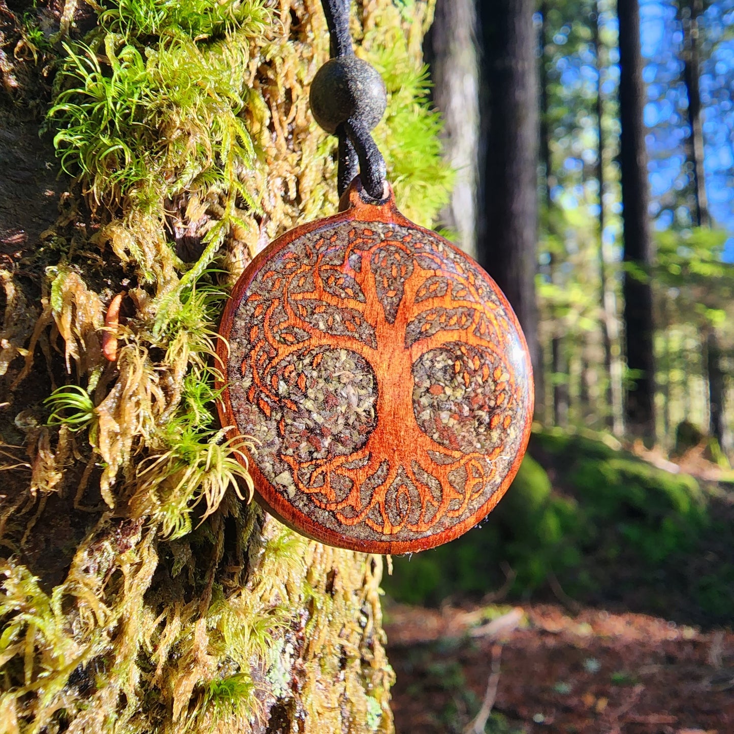 Dragons Blood Jasper Tree of Life Wood Pendant  - Necklace - Version 2