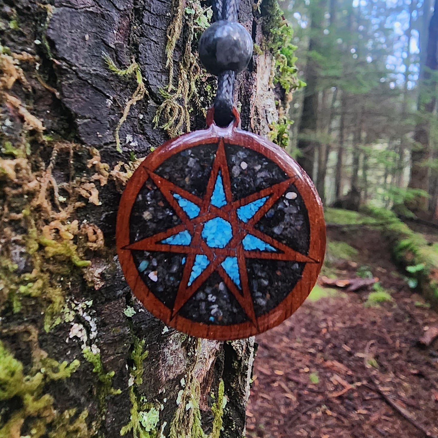 Faery Star - Turquoise -  Black Tourmaline - Labradorite - Wood Pendant - Necklace