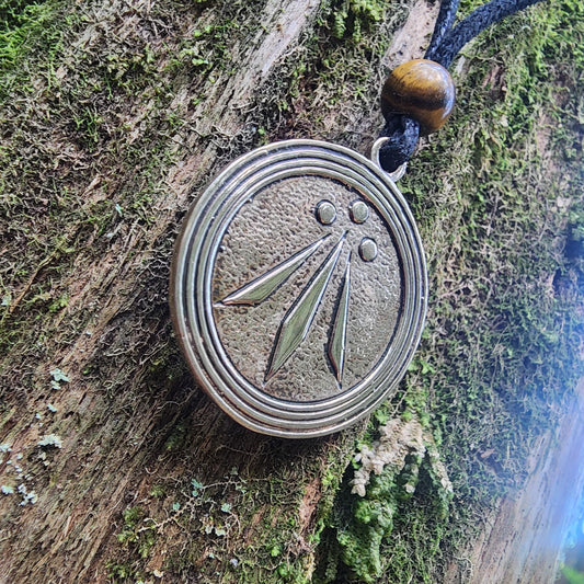 Bronze Druid Awen Symbol Pendant - Double Sided