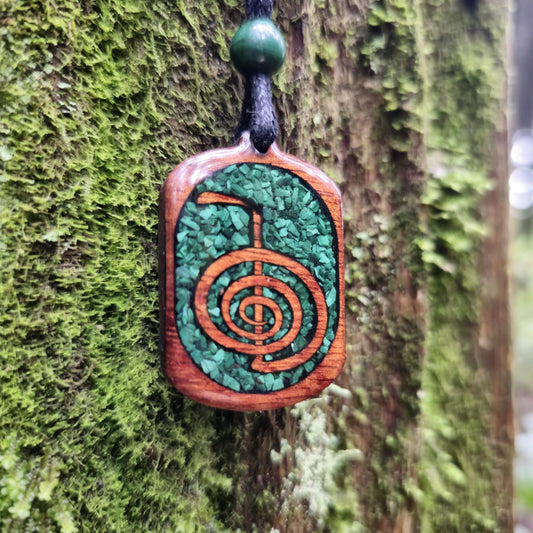 Malachite Cho Ku Rei Wood Pendant - Necklace