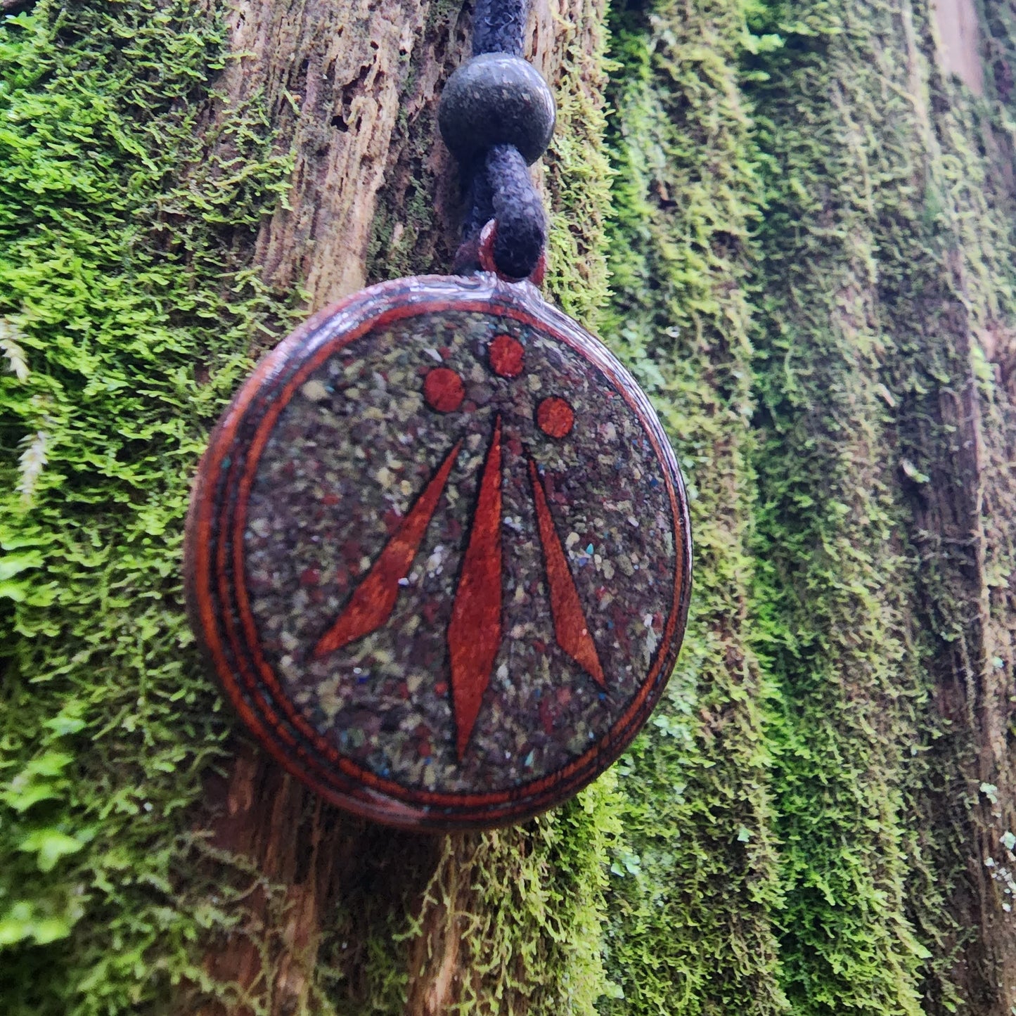 Dragons Blood Jasper - Awen Symbol - Wood Pendant - Necklace