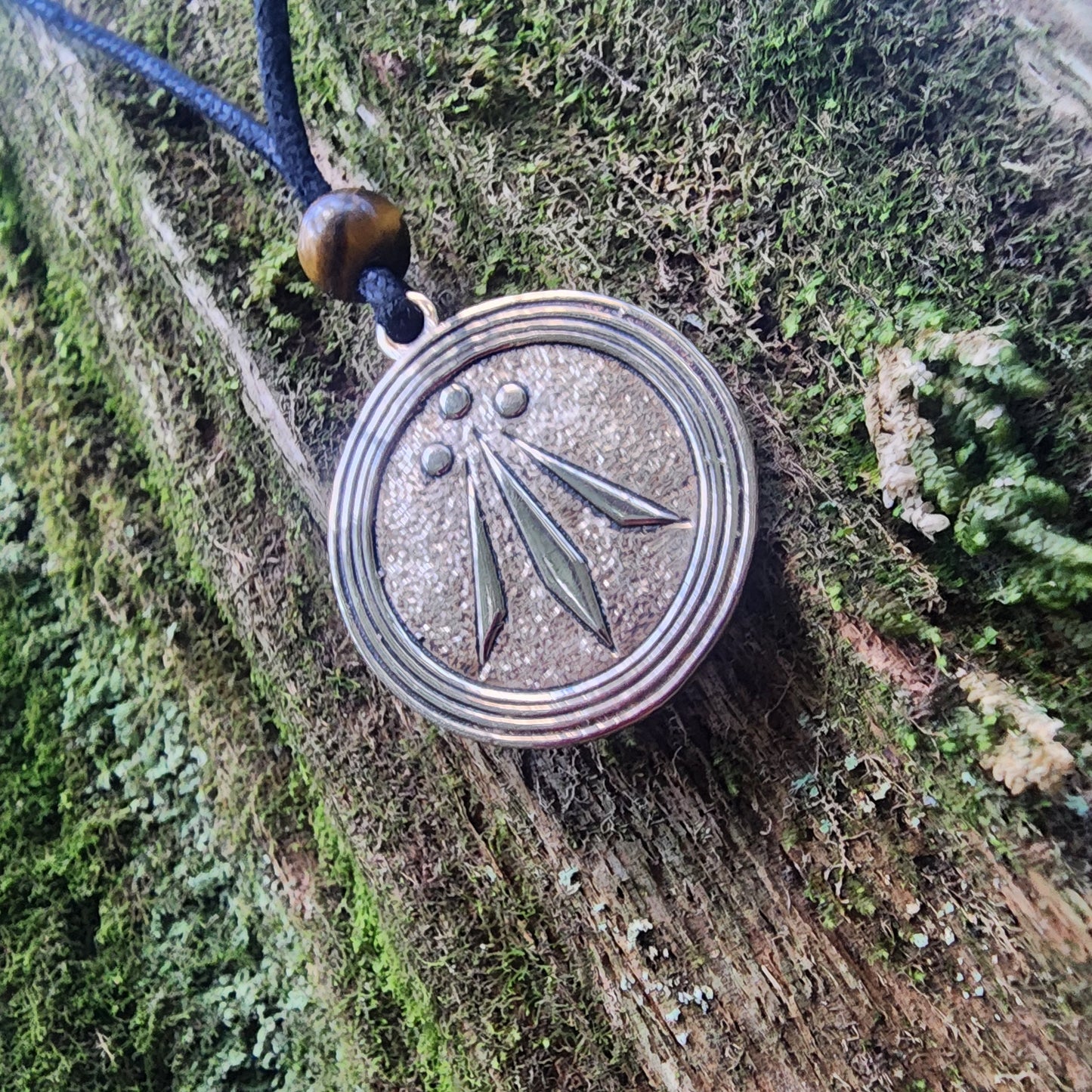Bronze Druid Awen Symbol Pendant - Double Sided