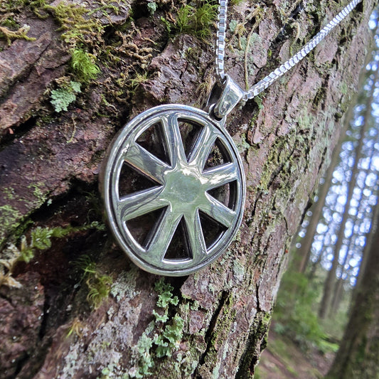 Sterling Silver Wheel of Taranis Pendant - Double Sided