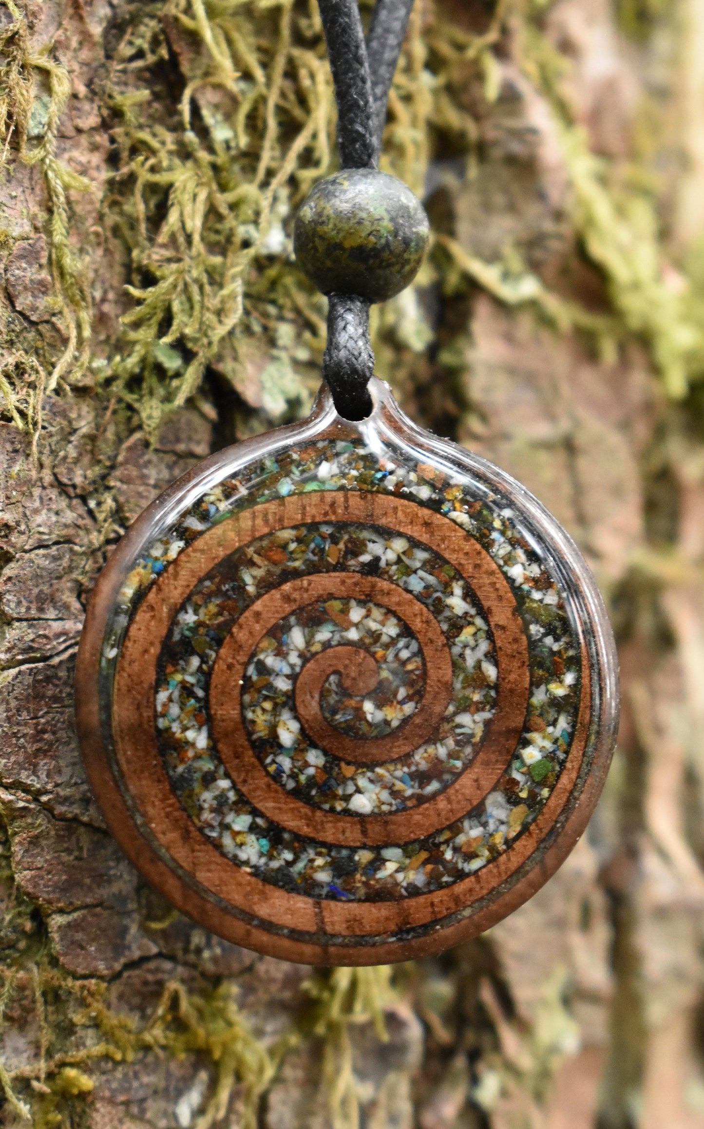 Azurite Celtic Spiral Wood Pendant - Necklace