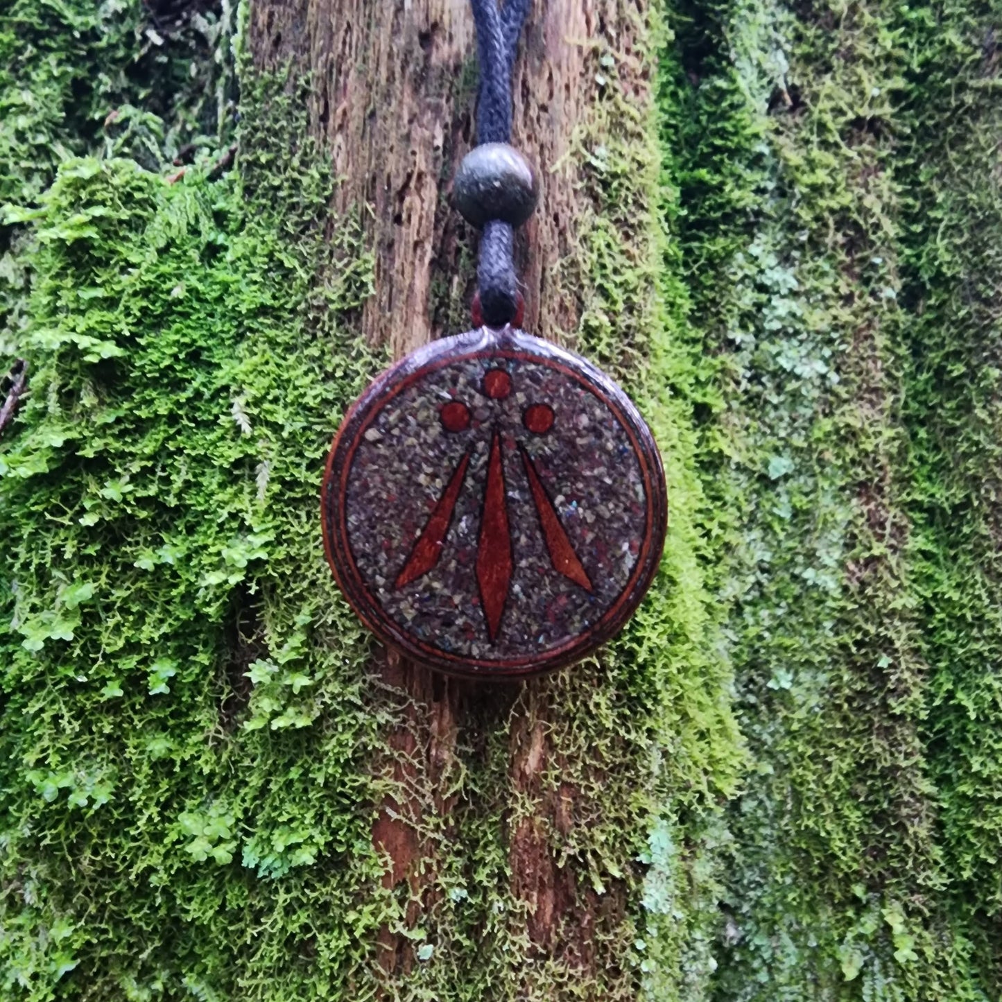 Dragons Blood Jasper - Awen Symbol - Wood Pendant - Necklace