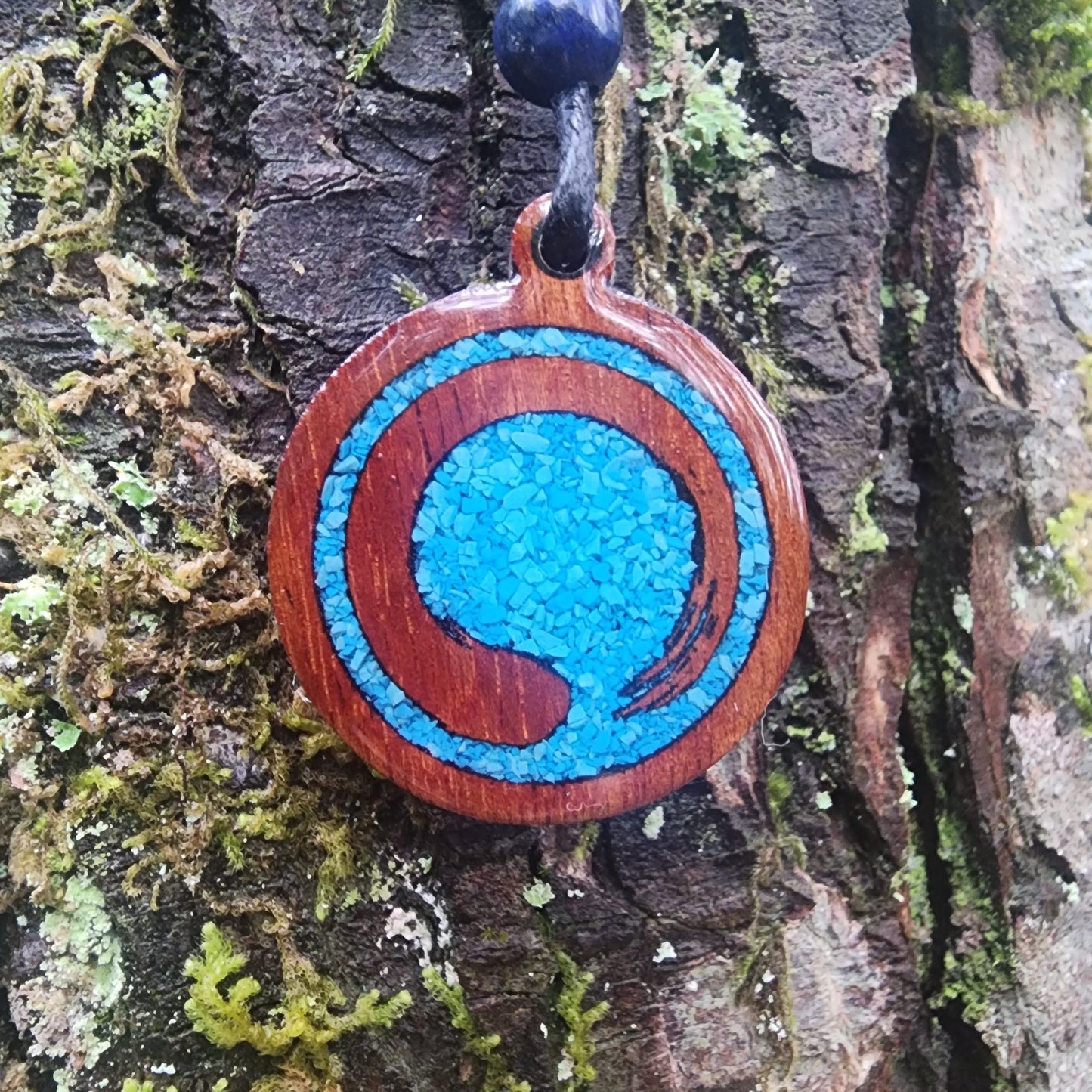 Enso Wood Pendant - Necklace with Turquoise