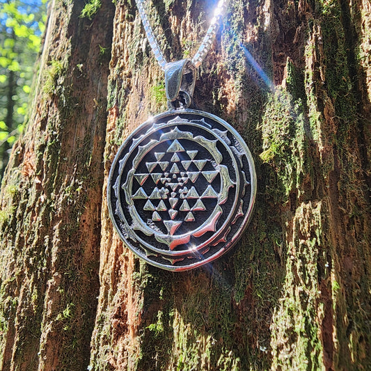 Sterling Silver Sri Yantra Pendant- Double Sided
