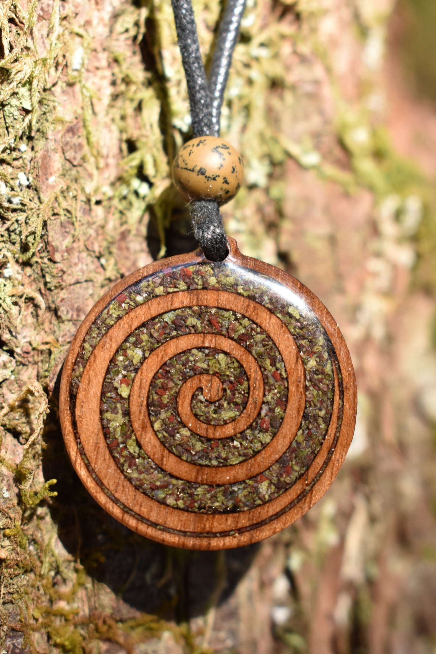 Dragons Blood Jasper Celtic Spiral Wood Pendant - Necklace