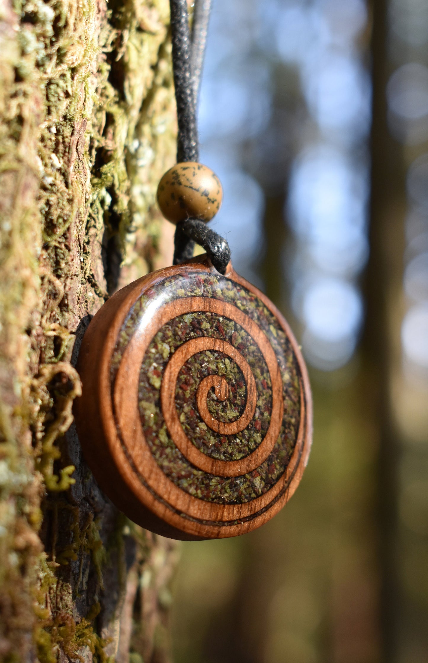 Dragons Blood Jasper Celtic Spiral Wood Pendant - Necklace