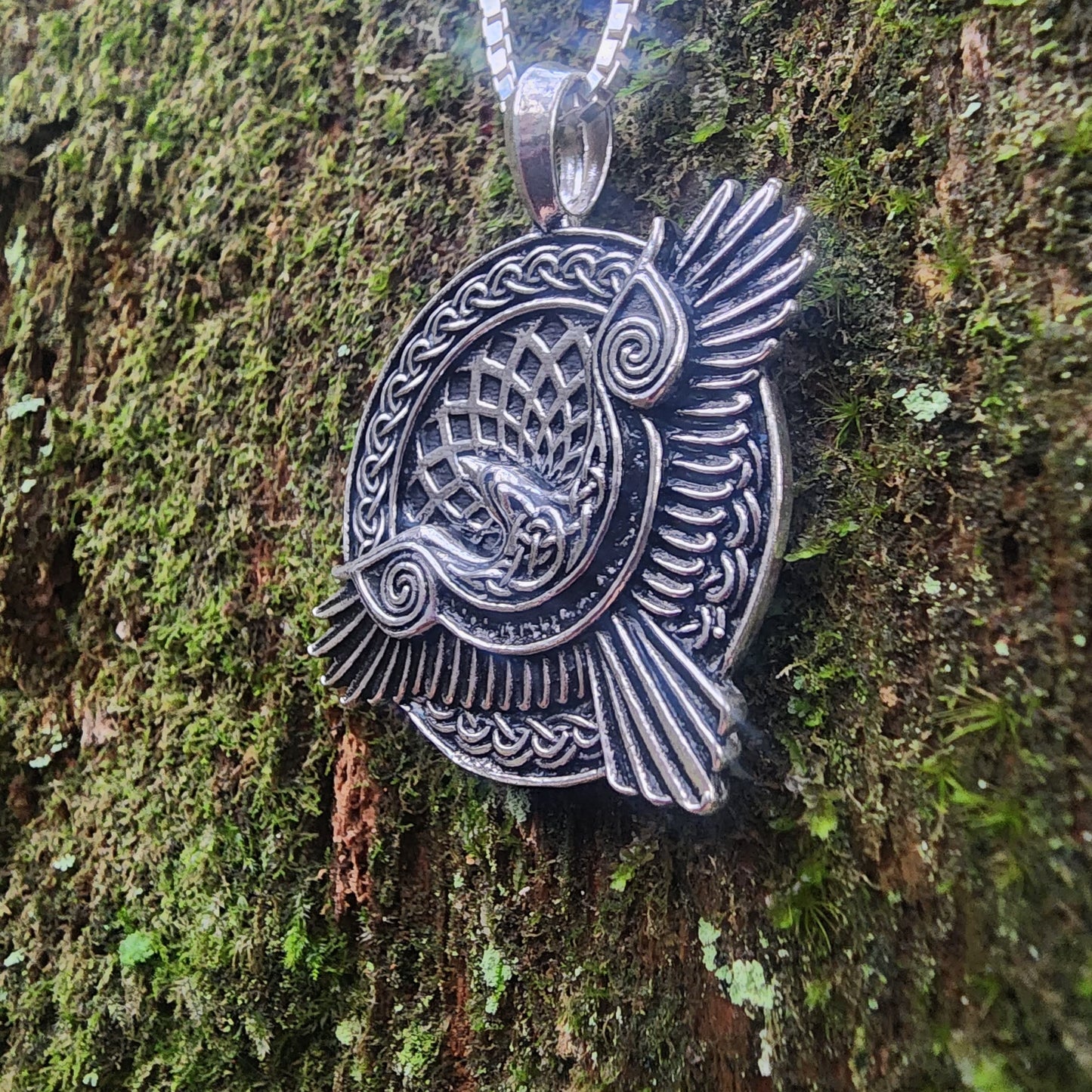 Sterling Silver Raven Pendant - Totem - Double Sided