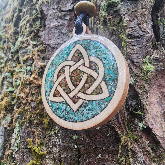 Anam Cara Knot - Unakite - Chrysocolla - Pyrite - Wood Pendant - Necklace