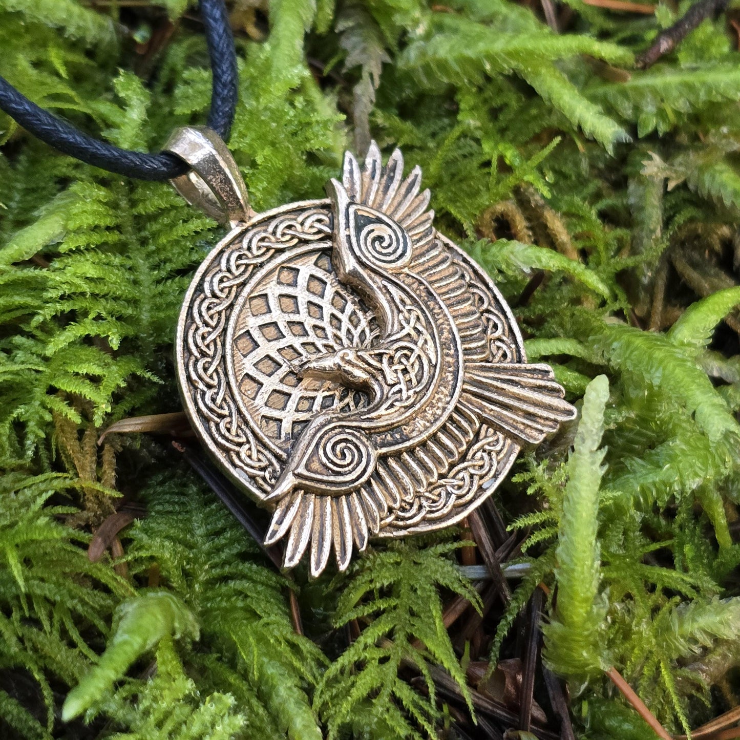Bronze Raven Pendant - Totem - Double Sided