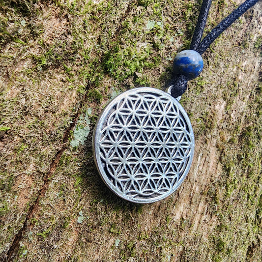 Fine Pewter Flower of Life Pendant - Necklace - Double Sided