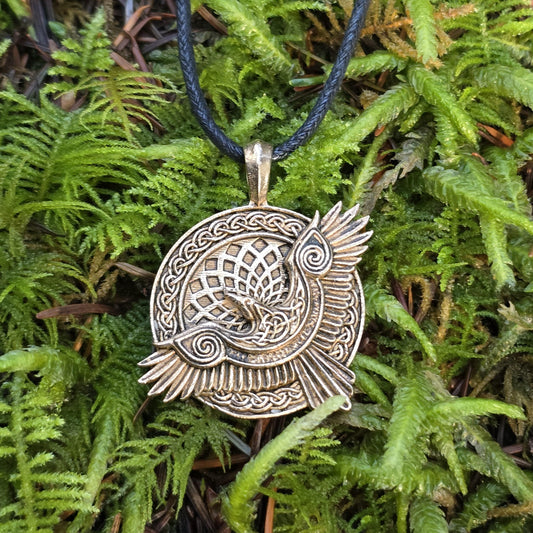 Bronze Raven Pendant - Totem - Double Sided