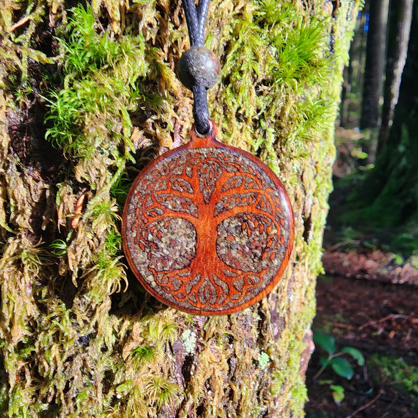 Dragons Blood Jasper Tree of Life Wood Pendant  - Necklace - Version 2