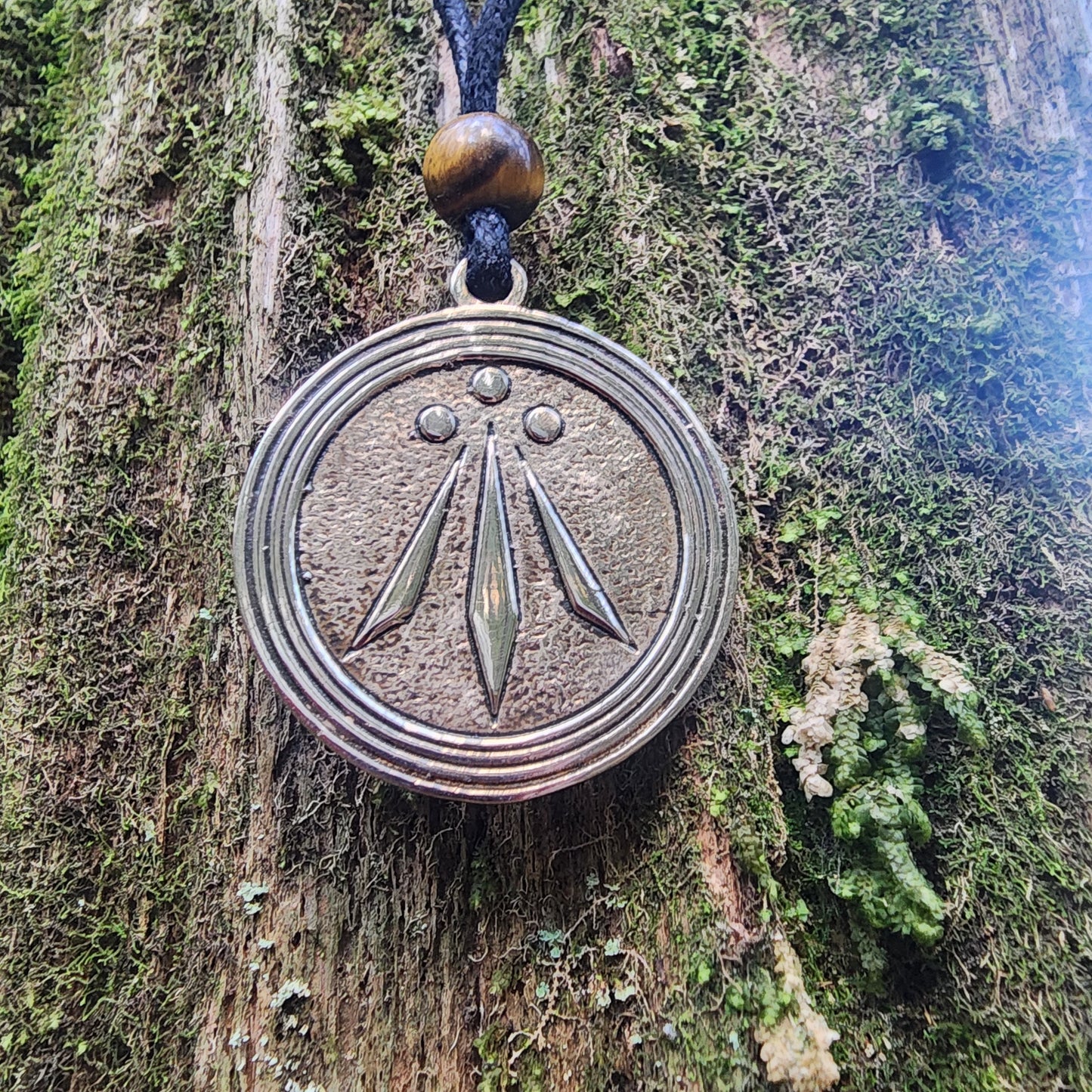Bronze Druid Awen Symbol Pendant - Double Sided