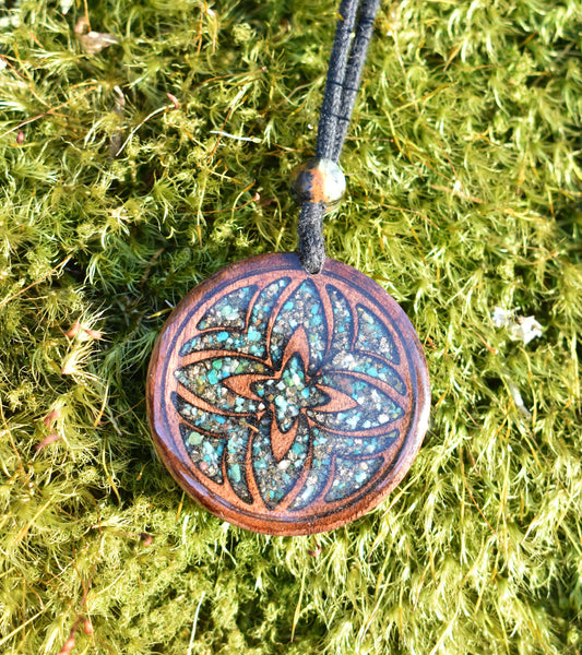 Inner Light Pendant with Chrysocolla - Pyrite - Quartz