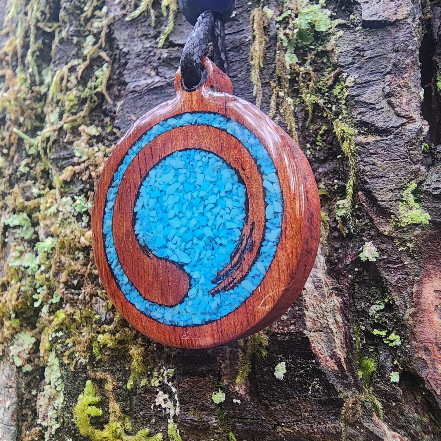 Enso Wood Pendant - Necklace with Turquoise