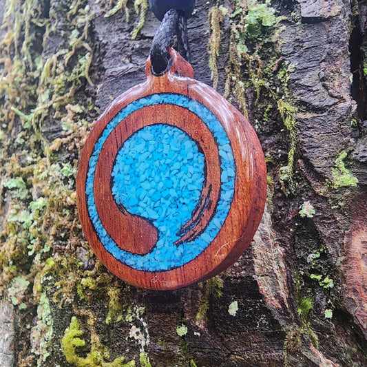 Enso Wood Pendant - Necklace with Turquoise