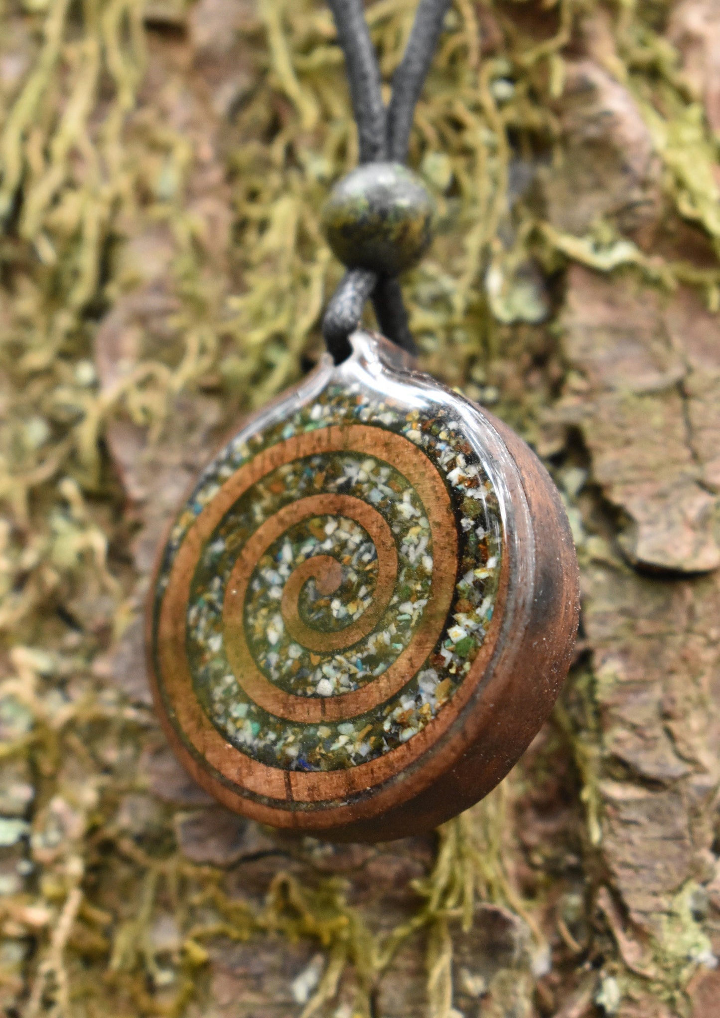 Azurite Celtic Spiral Wood Pendant - Necklace