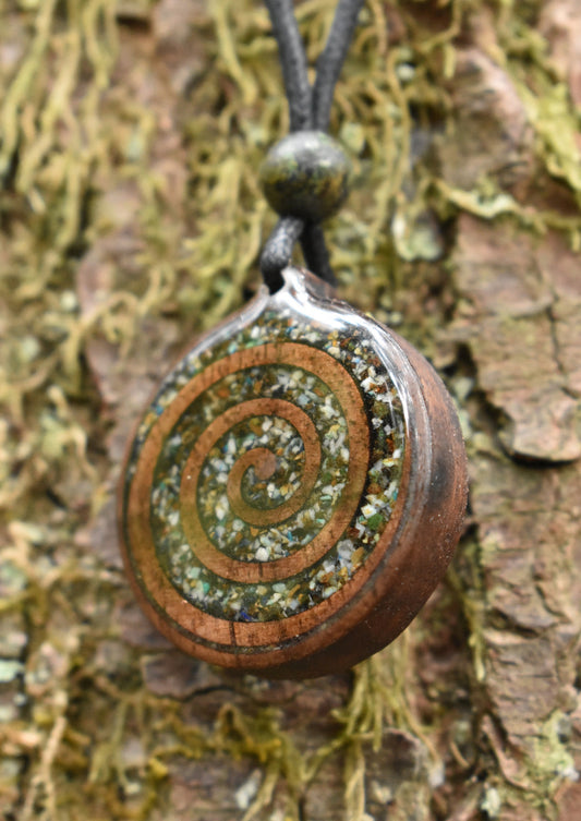 Azurite Celtic Spiral Wood Pendant - Necklace